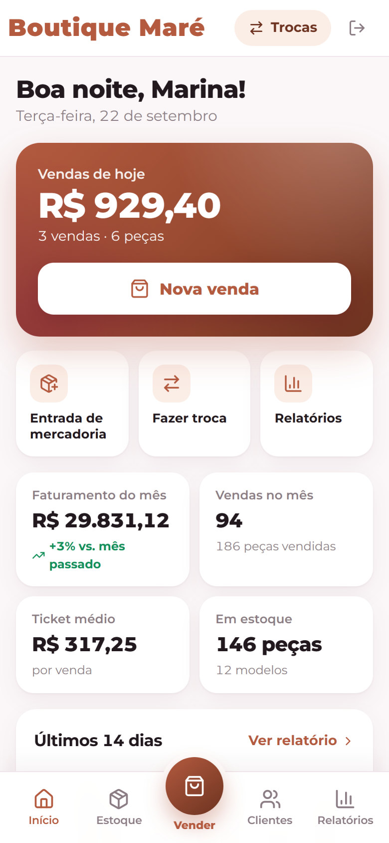 Tela inicial do sistema no celular